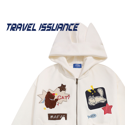 猫咪耳朵连帽开衫女宽松卫衣外套