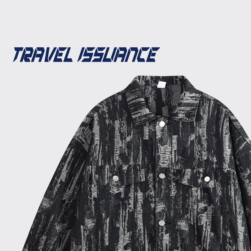 流行破洞翻领宽松牛仔夹克外套BF