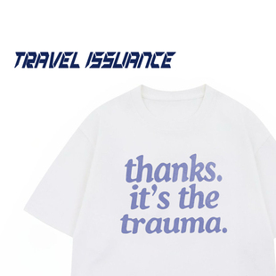 TRAVEL ISSUANCE 阳光下曝晒 欧美潮复古字母印花圆领宽松短袖T恤