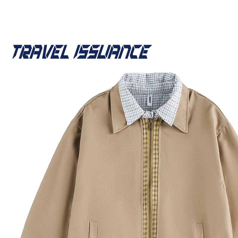 格子拼接假两件宽松男女夹克