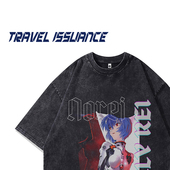 TRAVEL T恤 痞帅卡通动漫印花宽松洗水圆领短袖 ISSUANCE 抓紧拍照