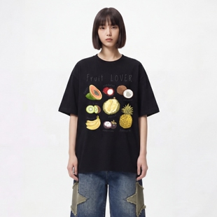 TRAVEL ISSUANCE  热带水果印花 短袖T恤美式复古宽松情侣款上衣