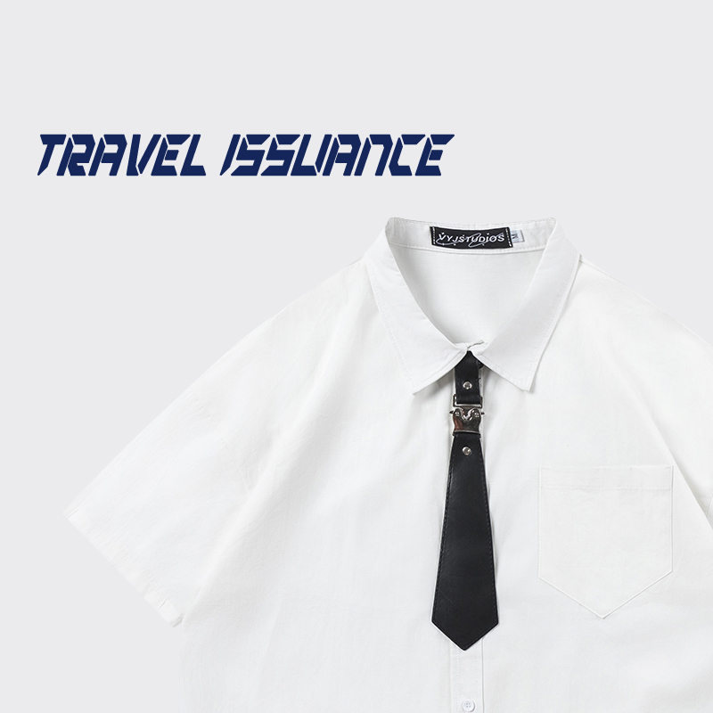 TRAVEL ISSUANCE 乐在其中 日系复古领带设计感男女宽松短袖衬衫