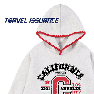 TRAVEL ISSUANCE 总是压箱底 新款百搭ins小众字母宽松连帽卫衣潮