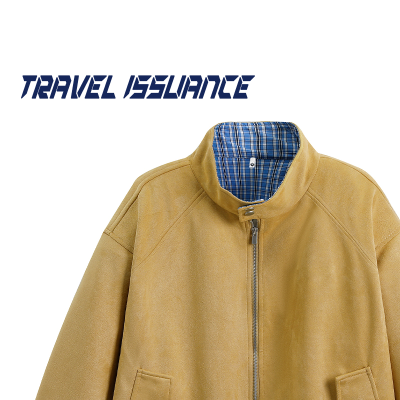 休闲宽松拉链格纹夹克外套BF