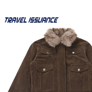 TRAVEL ISSUANCE 慢慢平复 欧美短款修身加厚夹棉翻领棉衣外套女