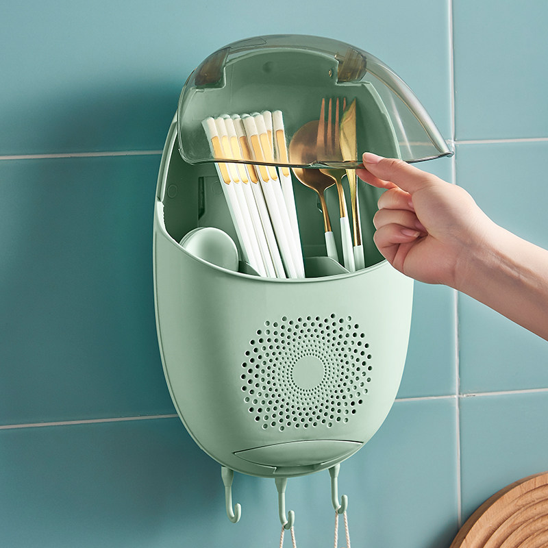 带盖轻奢筷子架厨房筷子笼家用壁挂式筷笼免打孔勺子筷子筒置物架,餐饮具,筷子架,淘宝优惠券,粉丝福利购,淘宝优惠卷