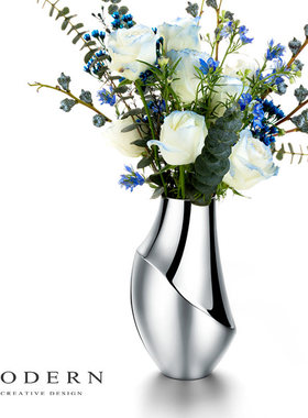 摩登MODERN北欧简约软装饰客厅摆件插花花器不锈钢花瓶轻奢样板房