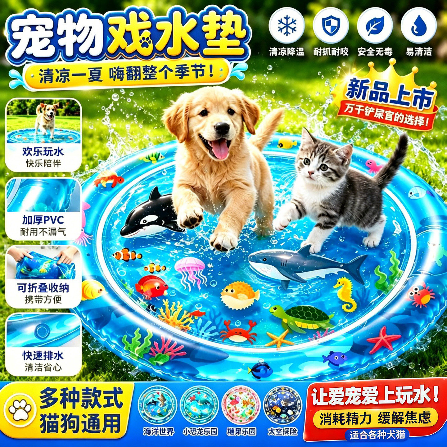 猫咪水床垫宠物拍拍水垫大号狗狗夏季充气注水冰垫凉加厚防抓玩具图片