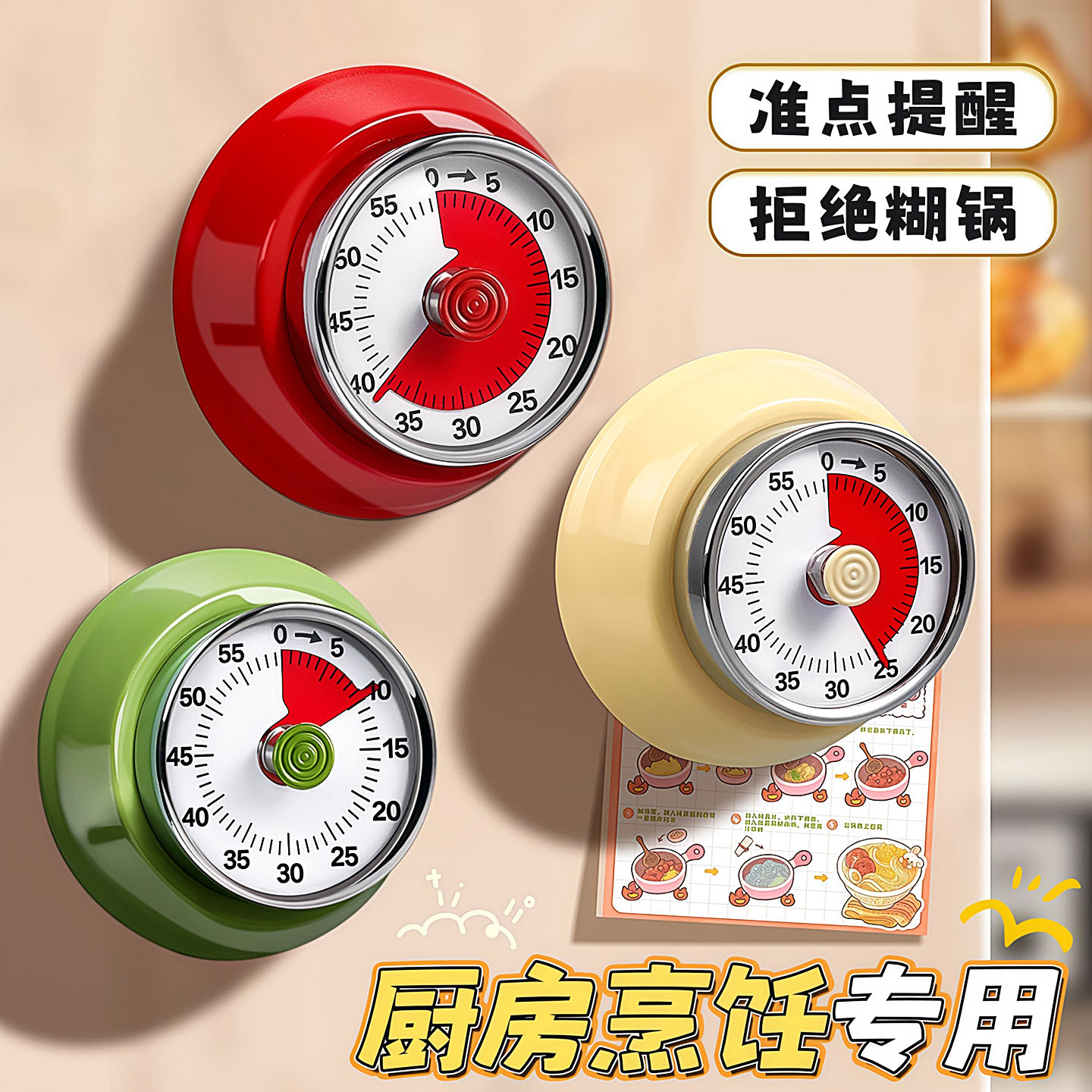 厨房计时器煲汤定时提醒器可视化时间管理闹钟倒计时磁吸磁铁吸附