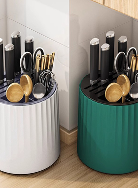 厨房旋转刀架置物架台面多功能筷子筒刀架一体收纳盒家用菜刀架子