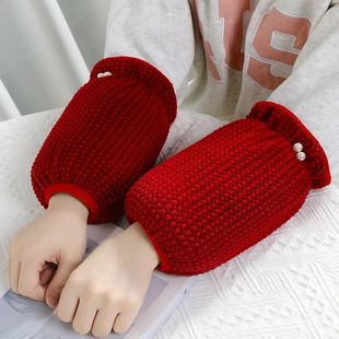 毛绒短款羽绒服袖套女款冬季加厚保暖手袖百搭珍珠套袖棉衣护袖头