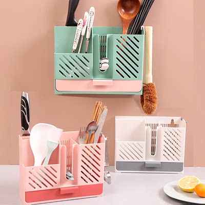 筷子篓置物架壁挂式免打孔沥水筷子笼筒家用北欧筷勺子刀架收纳盒