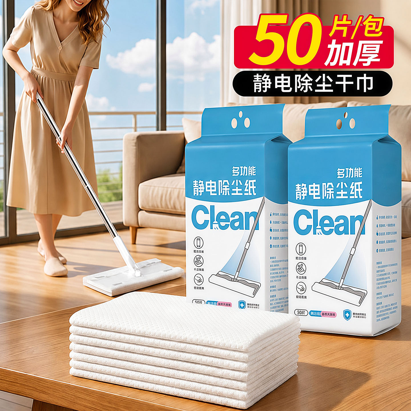 静电除尘纸干巾家用一次性拖布吸尘纸拖把拖地面新款清洁干湿两用