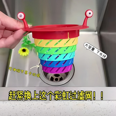 小怪兽彩虹过滤网厨房水槽水池垃圾滤网洗菜盆下水道防堵神器通用