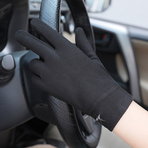 伏蝶男士德绒全指弹力触屏手套