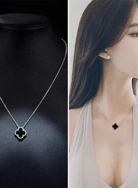 四叶草项链女款百搭合金花朵吊坠时尚简约小众高级设计锁骨链饰品