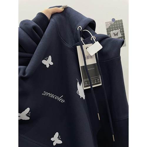 美式复古卫衣女春秋冬宽松休闲百搭慵懒风oversize连帽上衣外套潮