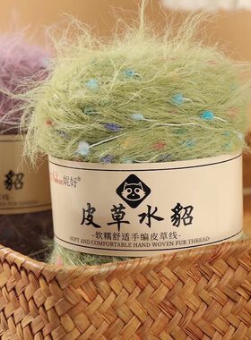 彩点水貂绒粗线毛衣围巾手工编织