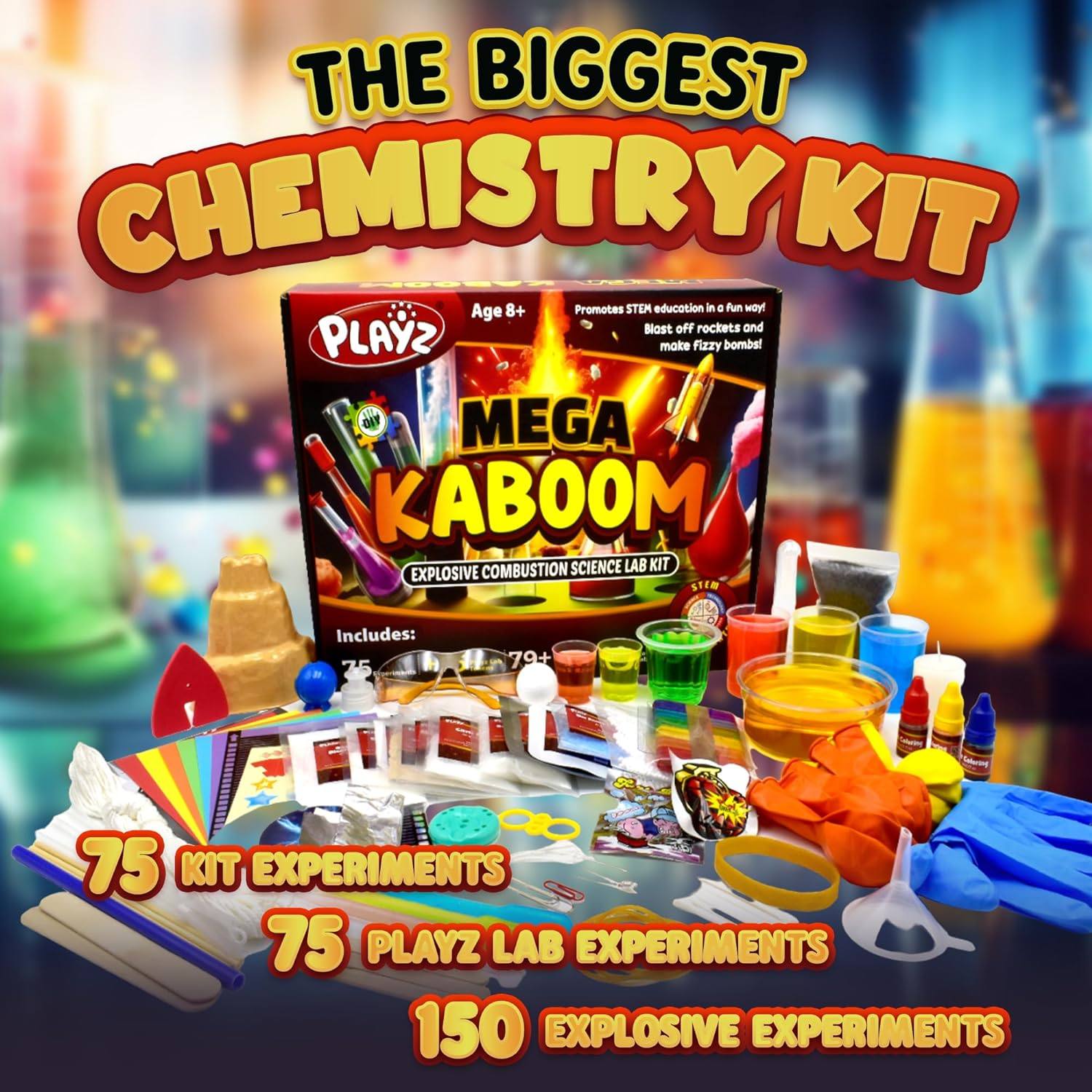 Mega Kaboom有趣爆炸性150科学实验化学反应套装STEM益智玩具正版