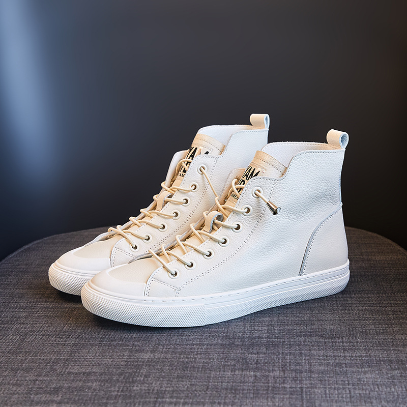 头层牛皮高帮韩版休闲单鞋女