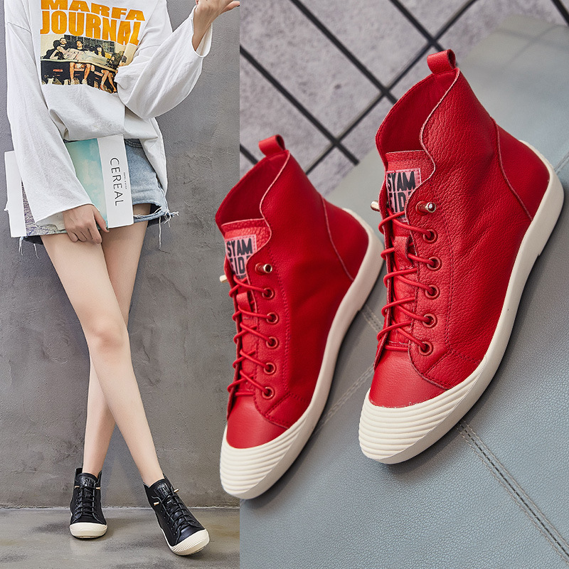 小白鞋品牌中国红运动短靴高帮鞋