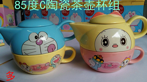 85度C多啦A梦茶壶杯多啦美茶壶杯陶瓷杯子全套2款现货