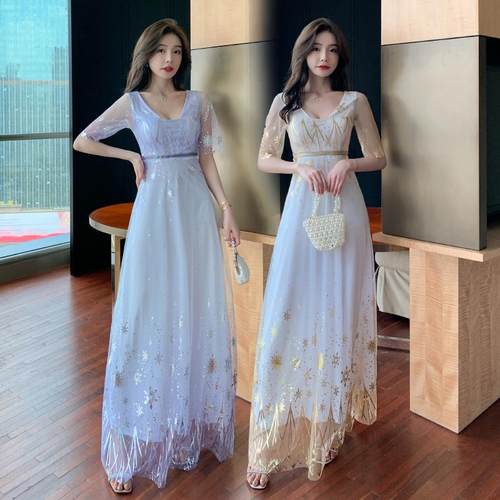 新款气质纯欲风甜美网纱超仙长裙