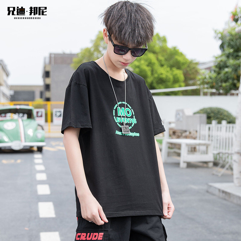 2025新款夏季潮款男童纯棉t恤洋气韩版中大儿童宽松短袖时尚上衣