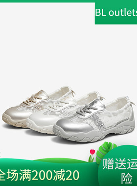 百思图2025秋季新款银色网纱厚底芭蕾德训鞋运动女休闲鞋D3355CM5