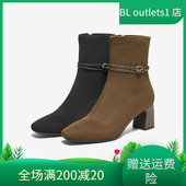 国内专柜正品 休闲女短靴XWY01 靴圆头粗高跟时尚 2025冬款 他她时装