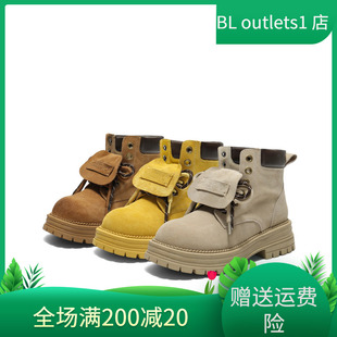 百丽马丁靴厚底翻盖大黄靴25新款 短靴中筒靴B2745DD5 女靴子工装