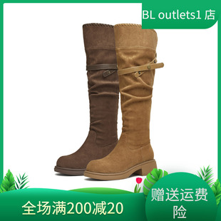 天美意复古厚底西部靴堆堆靴过膝长靴高筒时装 KXZ24DG5 靴25冬新款