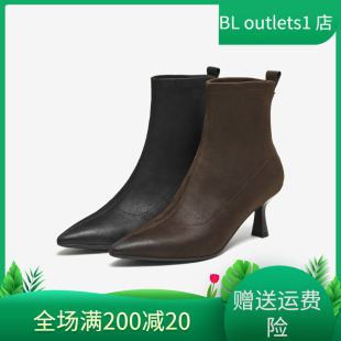 靴羊皮尖头细高跟套筒女短靴XVX01 他她时装 国内专柜正品 2025冬款