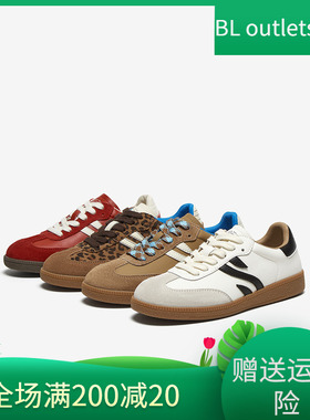 百思图2025春商场新款时尚德训鞋豹纹鞋红色女运动休闲鞋I0901AM5