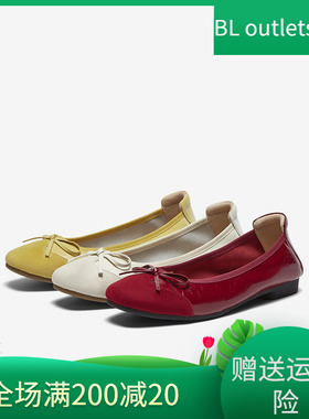 百思图2025秋季新款牛皮红色浅口单鞋蝴蝶结通勤船鞋女鞋C2201CQ5