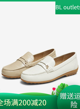 百思图2025秋季商场新款超软羊皮乐福鞋白色小皮鞋女单鞋RCD39CA5
