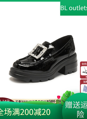 思加图2026新款方糖爵士英伦风乐福鞋厚底黑色小皮鞋女鞋EEZ07AA6