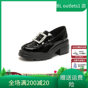 女鞋 厚底黑色小皮鞋 EEZ07AA6 方糖爵士英伦风乐福鞋 思加图2026新款