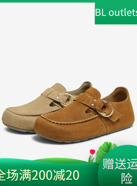 百思图2025秋季新款真皮全包勃肯鞋舒适休闲鞋平底女单鞋D3352CM5