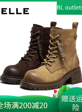 国内专柜正品2025冬款百丽工装靴牛皮粗跟马丁靴女短靴E5C1 E5C1D