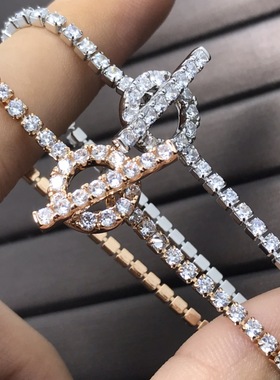 新品满天星镶满钻猪鼻子手链V金镀玫瑰金白金色甜美百搭手链跨境