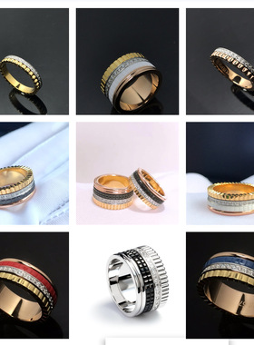 欧美时尚明星同款新款转动齿轮镶钻戒指转运戒指ins个性情侣环指