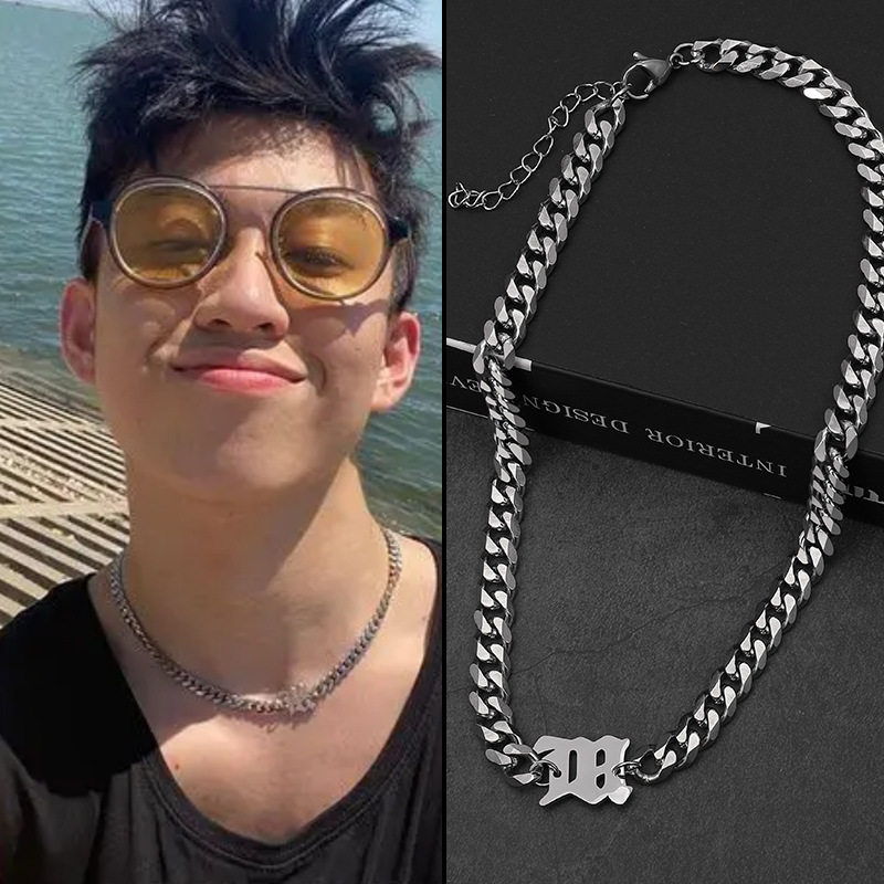 rich brian七哥同款锁骨链嘻哈古巴项链朋克风个性男生钛钢粗链子