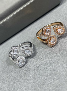 冰糖水滴开口戒指V金轻奢女