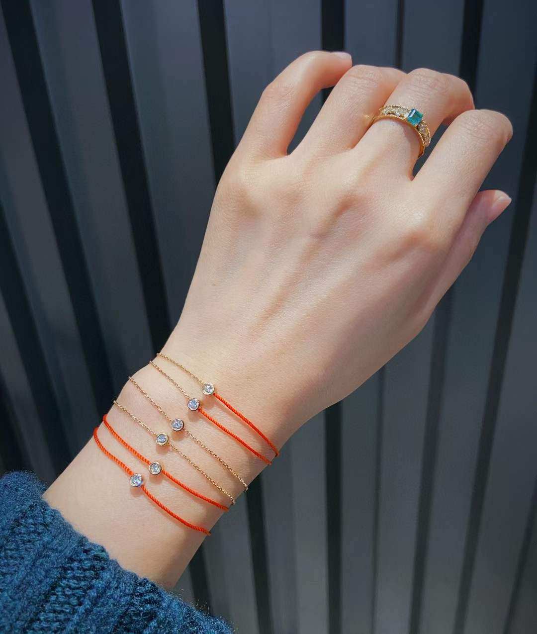 法国redline圆形钻小红绳手链pure半绳半链本命年转运手饰送女友