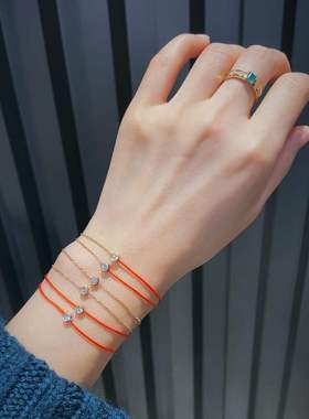 法国redline圆形钻小红绳手链Pure半绳半链本命年转运手饰送女友