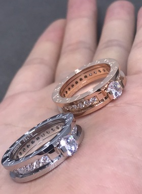 欧美宝家同款戒指镶钻CNC字印主钻两种带法情侣戒指V金材质指环