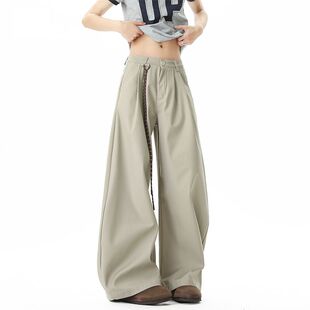 小众简约高级感阔腿裤 美式 双褶设计百搭休闲裤 男夏季 垂感弯刀西裤