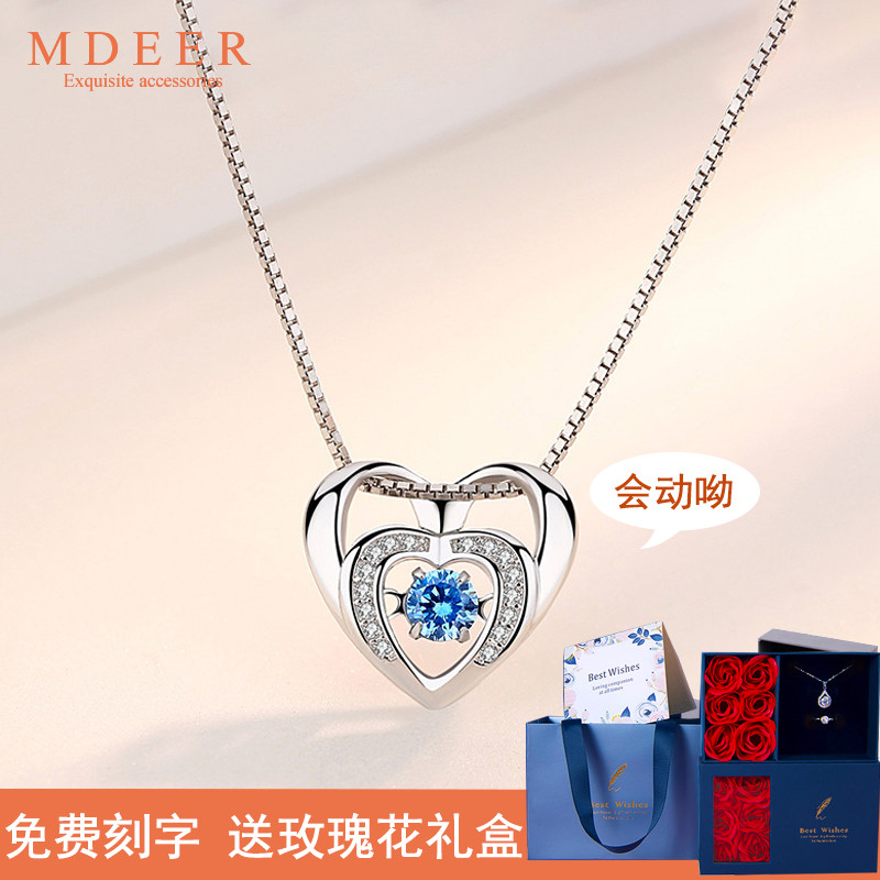 纯银跳动的心礼物锁骨链送女友